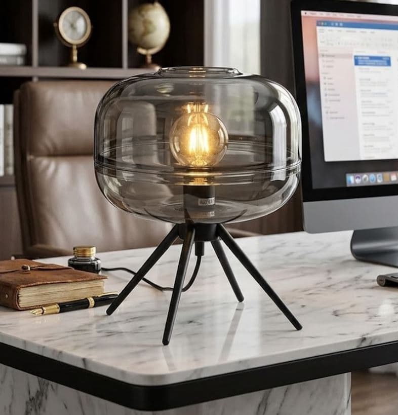 Smoke Glass Tripod Table Lamp