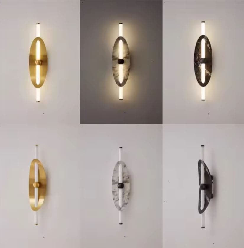 Marble and Metal Oval Wall Sconce Lamp