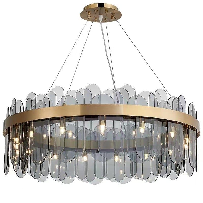 Scandinavian Full Brass Glass Piece Chandelier